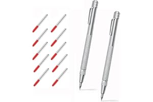 Bamyli 2 Stück Anreißnadel mit Magnet, Diamantritzer für Glas/Blech/Keramik mit 10 Ersatzspitzen für kleine rote Kappenmarker