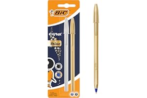 BIC Cristal Original Shine - Stylos-Bille Or et Argent Pointe Moyenne (1,0 mm) - Écriture Fluide et Élégante - Encres Bleue et Noire, Blister de 2