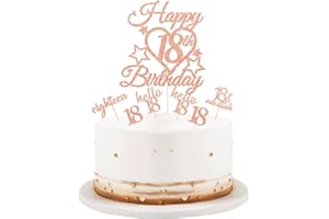 bng-bng 18th Birthday Cake Topper,Rose Gold Glittery Happy 18th Birthday Cake Cupcake Toppers For Girls 18 Eighteen Years Old Birthday Party Supplies Decorations