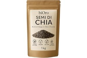 biOro Semi di Chia 1kg – 100% Naturali | Ricchi di Fibre, Proteine, Omega-3 | Vegan, Senza Glutine, No OGM | Superfood per Yogurt, Smoothie, Ricette Facili | Busta Kraft Richiudibile