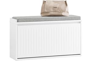 SoBuy Banco Zapatero con Asiento - Zapatero Recibidor para Entrada y Recibidor, Almacenaje para 6-8 Pares de Zapatos, 155kg de Carga, Diseño Moderno, Blanco, 80x26x45cm, FSR98-L-W