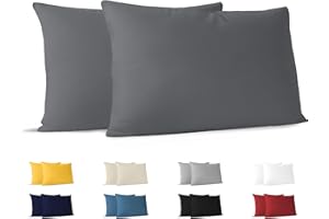 Dreamzie Funda Almohada 40x70 (Juego de 2) - Antracita - para Las Almohadas 40 x 70 cm - 100% Algodon Jersey - Funda de Almohada Algodon - Funda Cojin para Cama - Protector de Almohada