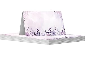 GIFTZIE 30 Pack Name Place Cards for Table - Purple Watercolour Flowers - Table Name Cards for Weddings, Engagement Party, Celebration Birthday Parties, 80mm x 80mm White Wedding Table Plan Placecards Card