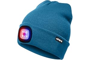ATNKE Bright LED Lighted Beanie cap Unisex Ricaricabile Beam Hat Red e Blue Glow Flashing Alarm Bulb Headlamp