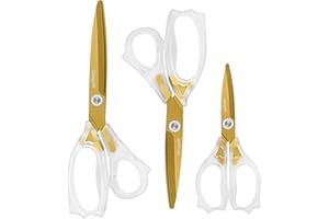 Uaugulft Acrylschere, Scharfe Titanbeschichtung Klingen mit ergonomischem ABS-Griff, Mehrzweckschere 3er Set, geeignet für Nähen und Haushalt, klar und goldfarben