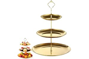 Etagere 3 våningar med bärhandtag, av rostfritt stål, avtagbart serveringsställ, fruktvåning och cupcake-stativ, för kakor, d