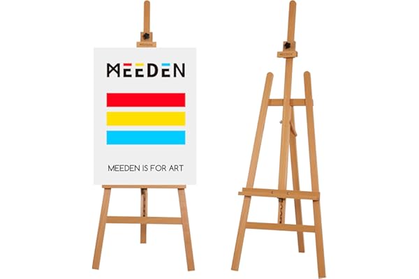 MEEDEN Chevalet Peinture en Bois de hêtre Massif, Peut contenir Une Toile jusqu'à 110cm, Chevalet de Peinture à Cadre en A avec Hauteur et Angle réglables, Naturel
