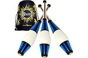 Juggle Dream Euro PRO Jonglierkeulen 3er-Set (Blau) Jonglier Keulen Training Set + Flames N Games Reisetasche! Große Keulenjonglage Set für Kinder & Erwachsene!