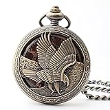 Easy Go Shopping Taschenuhr Bronze Boutique Adler Geschnitzte Mechanische Taschenuhr mit Retro-römischen Zahlen mit Kette