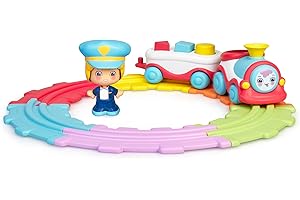 MY FIRST PINYPON My First Piypont, Tren Divertido, primer tren de juguete con vías para circular y la figura del maquinista, ruedas y panel con huecos para encajar formas geométricas de colores,