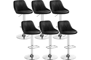 Yaheetech Set med 6 barstolar, justerbar sitthöjd 61,5 cm – 83 cm stoppad pall med vridbar sits, pall med fotstöd för kök/bar