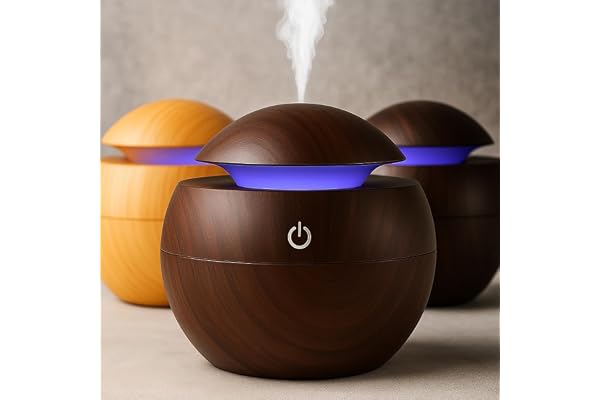 Fancy Nest Wooden Essential Oil Diffuser & Cool Mist Humidifier Round Magic Aroma Diffuser with LED Night Light for Home, Car, Office, Bedroom & Baby Nursery Light Brown