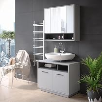 Specchio Con Armadietto Da Bagno Joli 60x60 Cm In Greige O Nero - Ripiano Interno, Facile Montaggio, Truciolato 16 Mm