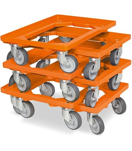 Lot De 5 Diables De Manutention 600x400 Mm - Charge Max 250 Kg, Roues 100 Mm Silencieuses - Couleurs Assorties - 5