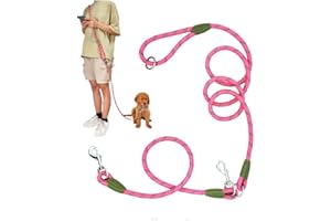 AXROAD MALL Laisse Mains Libres pour Chien pour la Course, la Marche, Double Laisse en bandoulière, 1,2 cm d'épaisseur, Nylon réfléchissant très résistant pour Chiens de Petite, Moyenne et Grande Taille (Rose)