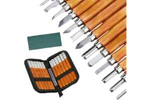 77STAR 77 Star Wood Carving Tools, Professional Wood Carving Chisels Set with Grindstone, Professional Carbon Steel Whittling for Wood, Fruit, Vegetable Carving, Sculpture & Wax DIY Craft (16 in 1 Set)