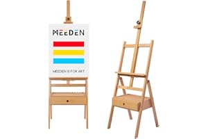 Meeden - Cavalletto da studio con telaio a H, con cassetto, regolabile (152,4-190,5 cm), in legno di faggio per artisti, studenti e adulti, può contenere tele fino a 89 cm