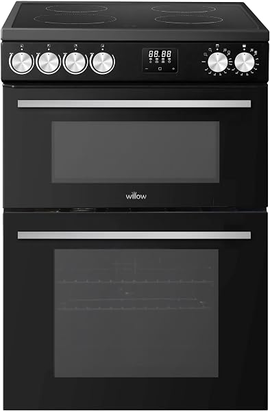 Willow WDOC60TBL 60cm Electric Double Oven Cooker with Ceramic Hob, Integrated Grill, Fan Assisted Defrost - Black - 1