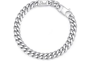 GAMTIC Dad Bracelet Father's Day Gifts - Silver Cuban Link Bracelet with Engraved, Stainless Steel, Width 8mm, Length 19cm/21cm/23cm, Birthday Thanksgiving Presents for Daddy