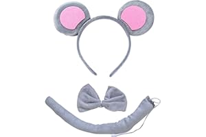 TSHAOUN Ratón Diadema,Ratones Orejas Cola, juego disfraces animales, diadema con orejas para niños, cosplay, fiesta de cumpleaños, carnaval, suministros para fiestas de Navidad.