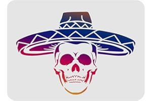 FINGERINSPIRE Pochoirs rectangulaires en plastique pour peinture sur bois, sol, mur et tissu - Motif tête de mort mexicaine - 29,7 x 21 cm