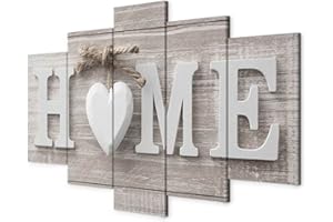 murando - Tableau décoratif créatif 200x100 cm - Impression sur toile colorée - Décoration murale pour salon et chambre - Beige blanc maison bois inscriptions rétro coeurs vintage m-A-0685-b-m