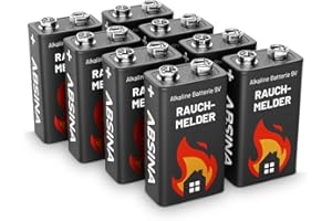 ABSINA 8x Batteria 9v per rivelatore di fumo alcaline - Pile 9 volt longevoli - Pile 9V per rivelatori d'incendio, movimento, monossido di carbonio, allarmi di avvertimento e antifumo - Pila 9V