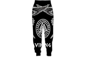 acsefire Unisex Viking Hose mit weitem Bein Norse Mythology Jogginghose Odin Fenrir Haremshose Hugin & Munin Elastische Taillenhose