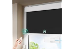 DENFOON Solar Elektrische Rollos Innen,Thermorollo Klemmfix ohne Bohren & mit Bohren,Verdunklungsrollo mit Fernbedienung Wiederaufladbar Akku Rohrmotor Rollo für Fenster Schwarz,90x170cm(B x L)
