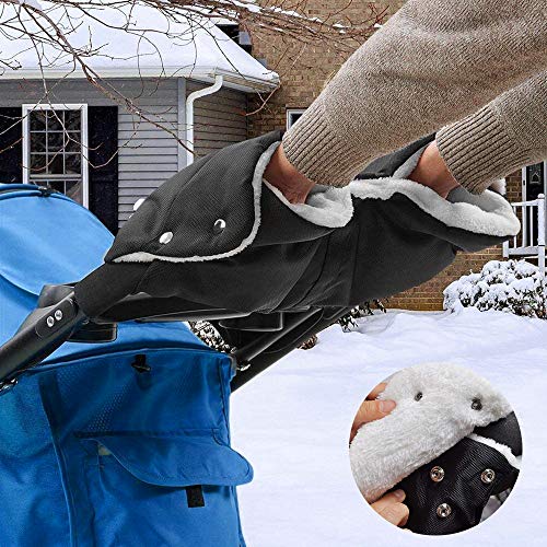 AMEU Guantes de Silla de Paseo, Guantes de Carrito de Bebé, Impermeable Invierno Protege Manos Guantes Caliente, Extra Grueso Cálido Cochecito para Carrito Silla de bebé - Negro