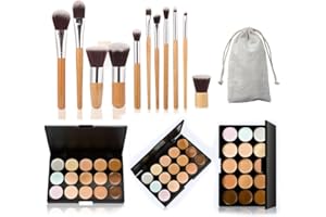 Tinksky 15 Colors Cosmetics Cream Contour-Contouring Foundation Concealer Palette Highlighting Makeup Kit with 11pcs Bamboo Brushes