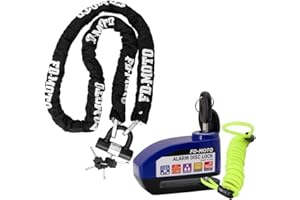 FD-MOTO Black/Blue Alarm Disc Lock & Reminder Cable & 2.0M*10mm Steel Heavy Duty Motorbike Chain Lock