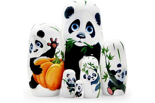 Lot de 6 poupées gigognes Panda, Panda Mignon et Animal en Bambou en Bois Fait à la Main poupée Russe Traditionnelle matriochka Jouet empilable pour Enfants Anniversaire décoration de fête de Noël