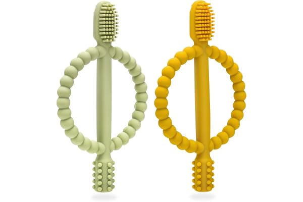 CLDY Anneau de dentition pour bébé, Brosses à Dents en Silicone pour Bébé, 2pcs jouet De Dentition Pour Bébé Ensemble Anneaux De Dentition Doux Sans Bpa Pour Garçons et Filles de 3 mois et plus