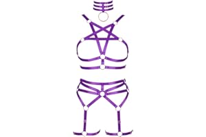 BBOHSS Conjunto de brasier de pentagrama para mujer, punk, liguero, pierna, cintura, baile, elástico, gótico, carnaval, accesorios