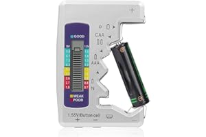 BRILEZE Battery Tester for Small Batteries Universal Household Battery Tester Checker with LCD Display Digital Battery Level Tester for C AA AAA D N 9V 6F22 1.5V Button Cell Safety Silver