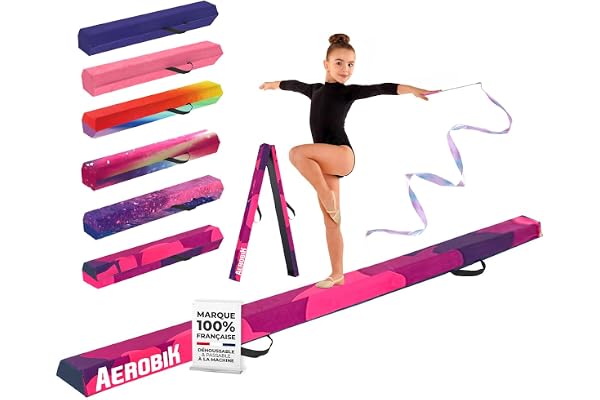 Aerobik | Poutre de Gymnastique Pliable 240 cm Violette | Stable, Antidérapante et Lavable | Enfants & Adultes | Ruban de Gymnastique Offert pour Un entraînement Complet | Original Corner