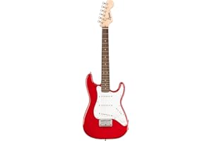 Pack de guitarra eléctrica Fender FSR Squier Electric Mini Stratocaster, color azul Daphne, ideal para principiantes. Incluye amplificador, cable, correa, púas y afinador de pinza.