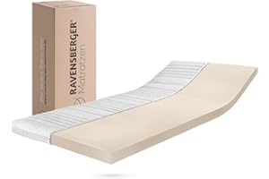 ‎RAVENSBERGER MATRATZEN RAVENSBERGER Latex Topper Natura LUX - Härtegrad H2/H3, mittel - 50-110 kg - 180 x 200 cm, Höhe 9 cm - 7-Zonen Matratzenauflage aus Natur-Latex mit RAVOTEX Baumwoll-Bezug, allergikerfreundlich