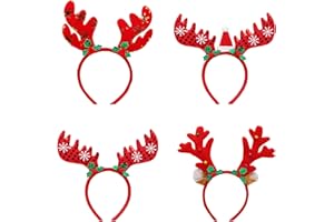 Anguxer Fasce Natalizie, 4 Pezzi, Cerchietti con Corna di Renna, Accessori per Capelli a Tema Natalizio