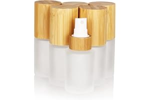 COSIDEA Lot de 6 flacons vaporisateurs vides en verre dépoli avec couvercle en bambou de 30 ml avec tête de pulvérisation fine pour articles de toilette liquides parfumés, flacons de toner