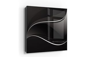 ‎DEQORI DEQORI Schlüsselkasten schwarz | 30x30 cm | Motiv Dunkle Wellengrafik | Glas & Metall Schlüssel-Box | Schlüsselschrank mit 50 Haken + 2 Magnete | Moderne Box magnetisch & beschreibbar
