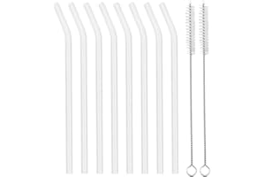 LWMLWM Pajitas de cristal reutilizables ecológicas - 8 piezas de 20 cm + 2PCS cepillo de limpieza ecológico - Sostenible - Pajitas de vidrio para batido, cóctel, smoothie