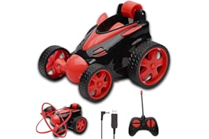 Gooyo DB2060 Rechargeable 360° Rotating & Rolling Small Stunt Car Toy with USB Cable & Remote Controller | Red Color, Power Source: Lithium Battery in Car (Included)