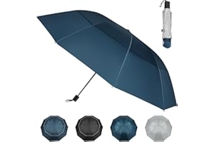 Kalolary Sombrillas de golf compactas extra grandes, UPF50+ plegable doble dosel ventilado, resistente al viento, resistente al agua, paraguas de gran tamaño para mujeres y hombres