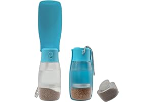 ADTSADDTO Trinkflasche Hunde für Unterwegs 450ml + 100g Futterbehälter, Faltbar Hundetrinkflasche für Unterwegs, Hund Katze Haustiere Auslaufsicher Wasserflasche Hund zum Wandern, Reisen