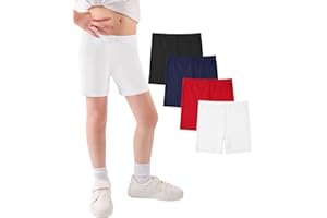 JOCMIC Cycling Shorts for Girls Cotton Teen Girls Shorts Breathable and Safety Bike Shorts Summer Shorts Sports Gym Dance 4 Pack 5-14 Years