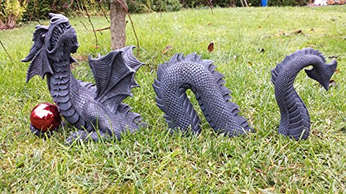 Großer 3 teiliger Drache mit Kugel Dragon Figur Gartenfigur - 2