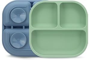 MOJINL Silikon Babyteller mit Saugnapf, Rutschfest BPA Frei Kinderteller mit Saugnapf, Unterteilte Baby Teller Set, Mikrowellenfest und Spülmaschinenfest Baby Essen Set Snackteller 2 Stück