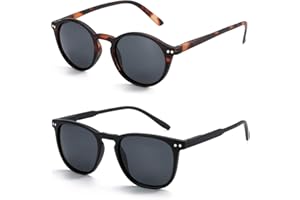 ZENOTTIC 2 Pack Polarised Sunglasses Womens Mens Unisex Retro Round and Square Sun Glasses with UV400 Protection